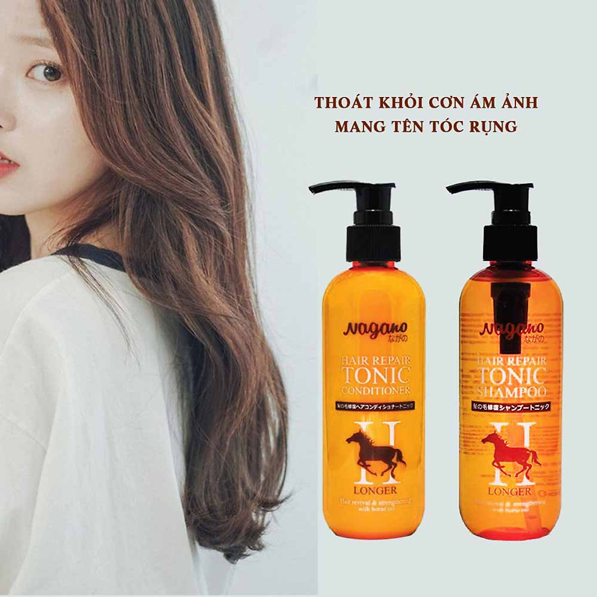 Bộ Đôi Dầu Gội Và Dầu Xả Dưỡng Tóc Chiết Xuất Từ Dầu Ngựa Nagano Japan - Hair Repair Tonic Shampoo & Hair Repair Tonic Conditioner - Chuyên điều trị và phục hồi tóc hư tổn