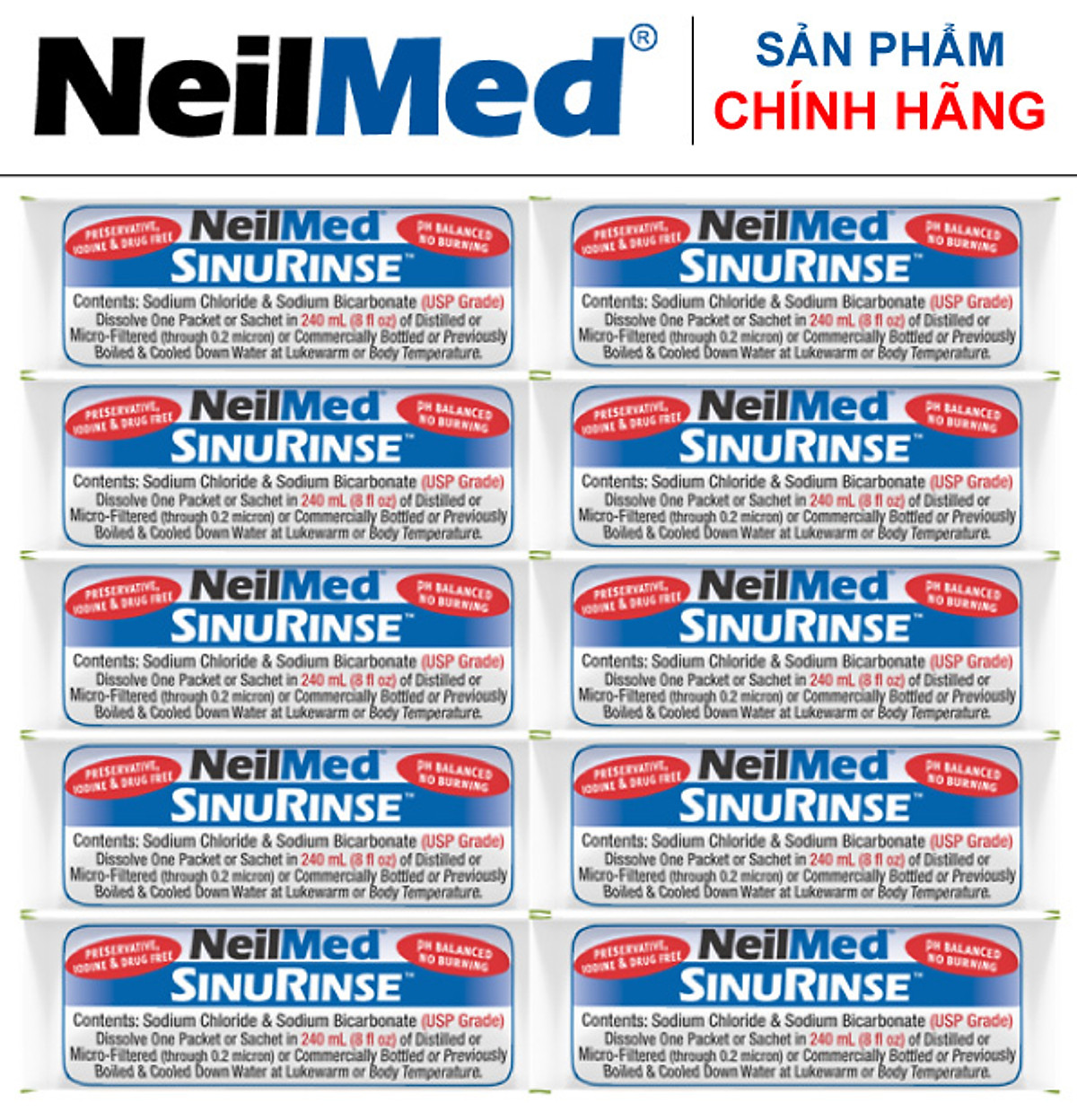Gói Hỗn Hợp Muối Rửa Mũi Xoang Người Lớn NeilMed SinusRinse Adult Sachets - Xuất xứ Mỹ (Hộp 120 gói)