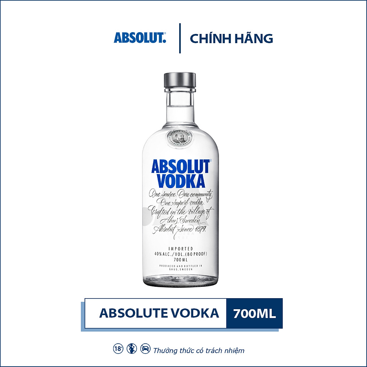 {Freeship 50K} Rượu Vodka Absolut 700ml 39% - 41% - Không Kèm Hộp