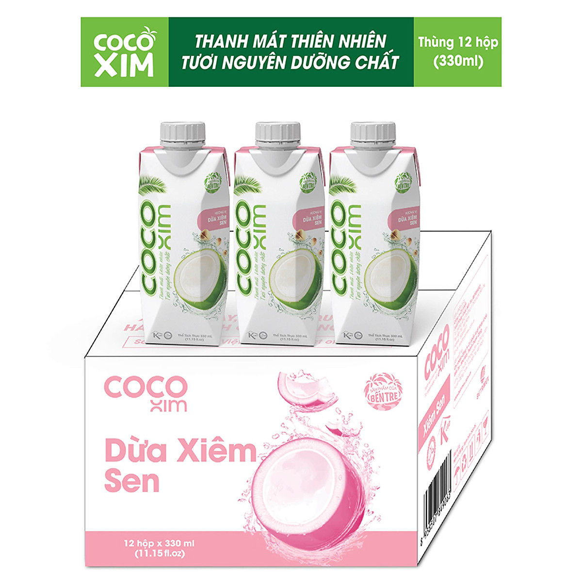 Thùng 12 Hộp Nước Dừa Cocoxim Sen (330ml x12 Hộp)