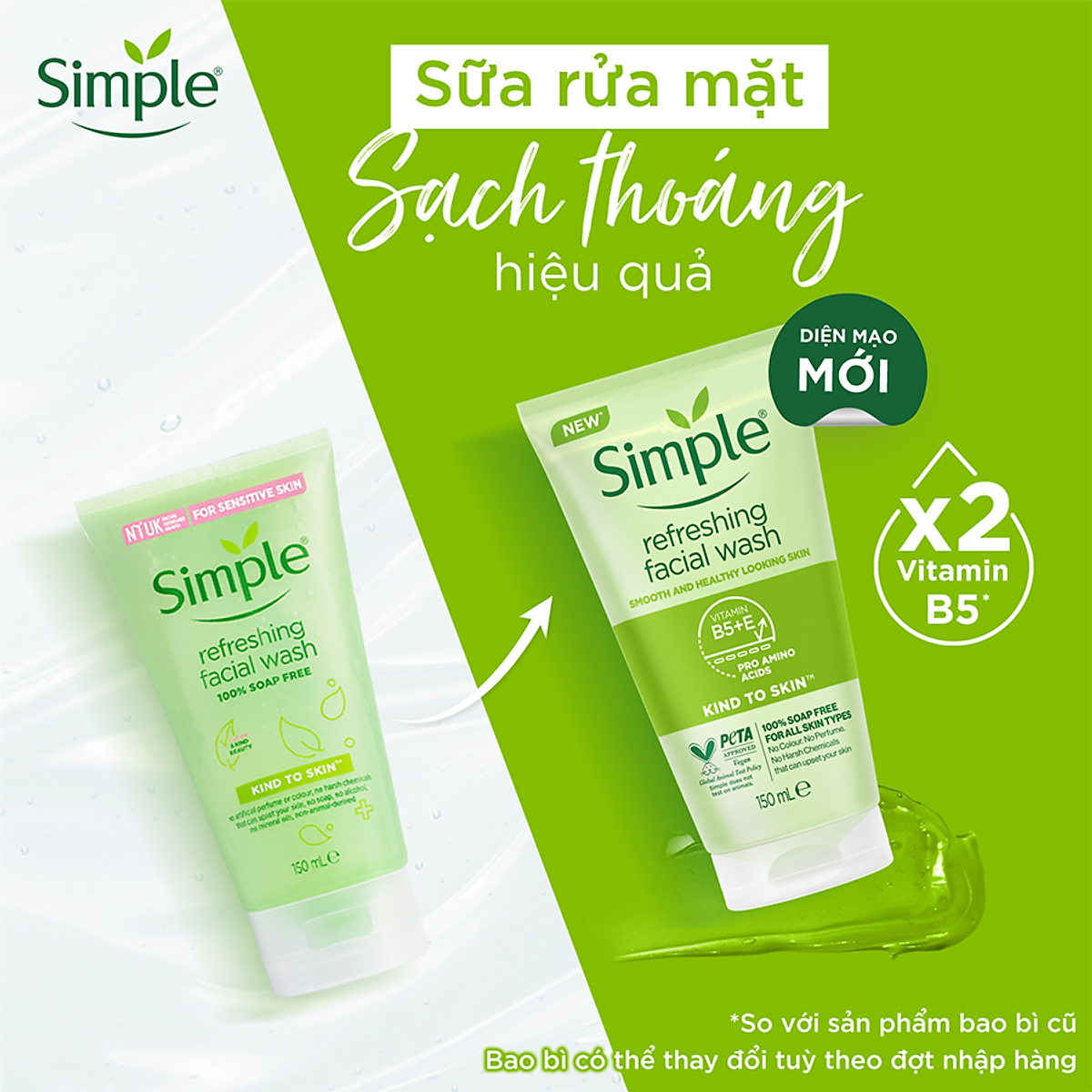 Sữa rửa mặt Simple giúp da sạch thoáng & không chứa xà phòng 150ml [CHÍNH HÃNG ĐỘC QUYỀN]