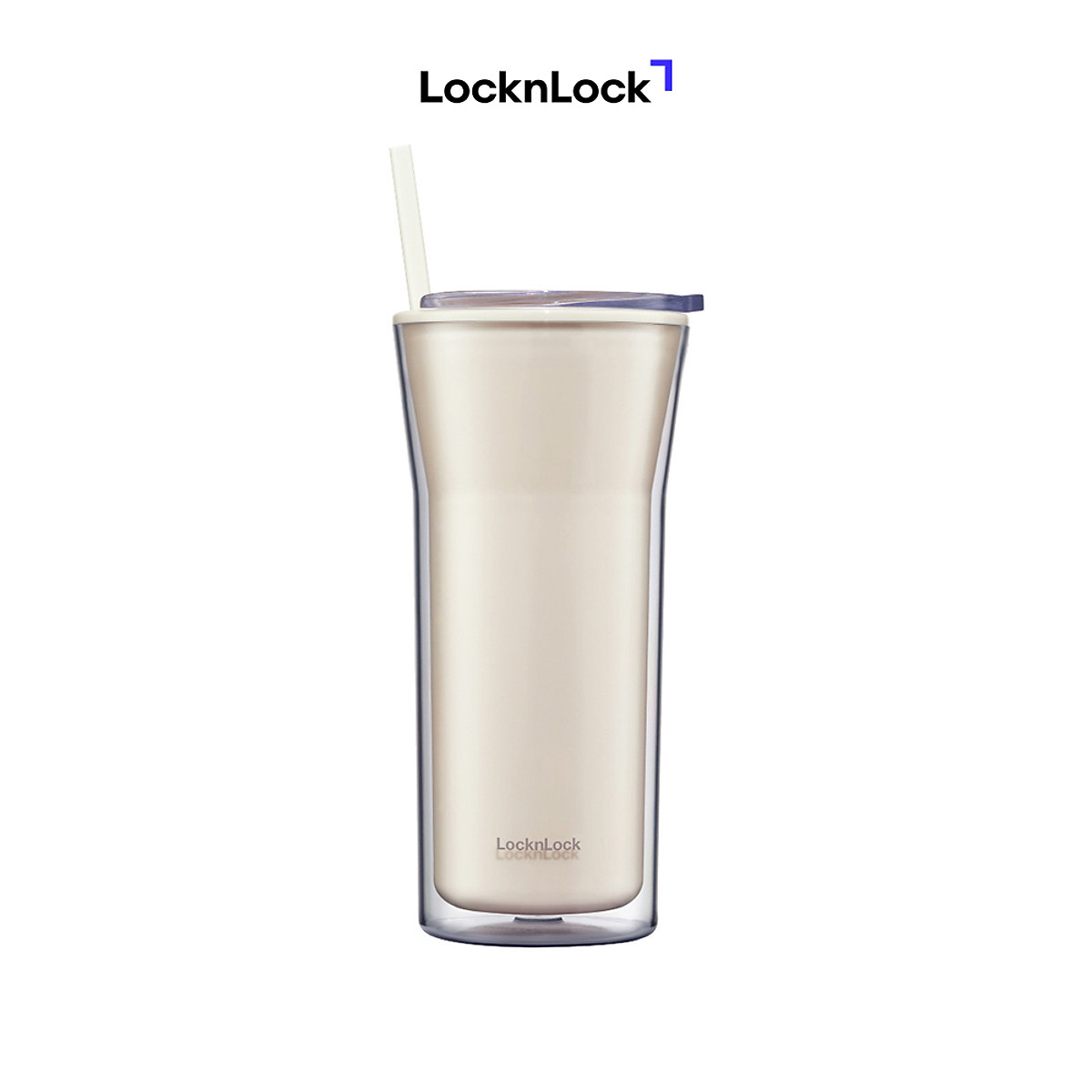 Ly nhựa 2 lớp Daily Essential LocknLock HAP526 - Ống hút cùng màu - Nắp đậy trong suốt - Kèm cọ vệ sinh - Dung tích 770ml