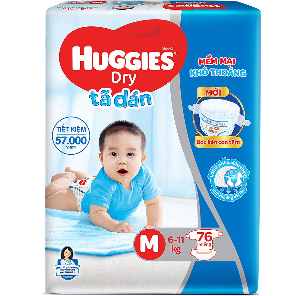 Tã Dán Huggies Dry Gói Cực Đại M76 (76 Miếng) - Bao Bì Mới