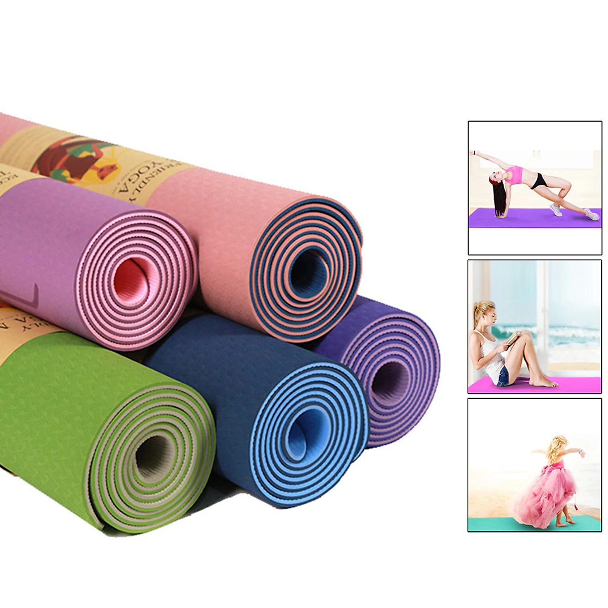 Thảm Yoga Định Tuyến TPE 2 Lớp Cao Cấp Amalife + Bao Thảm + Dây Buộc (Màu Ngẫu Nhiên)