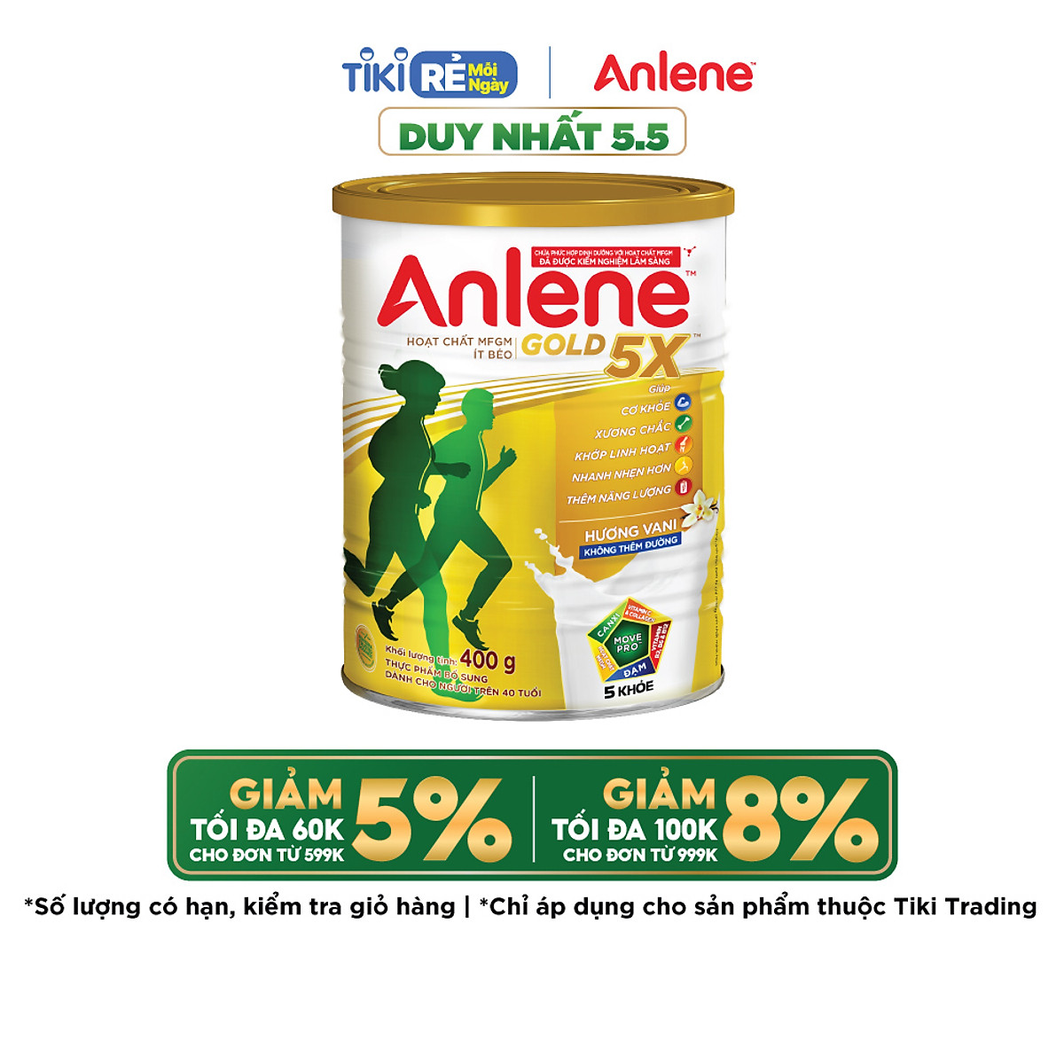 Sữa Bột Anlene Gold 5X Hương Vanilla (Hộp Thiếc 400g)