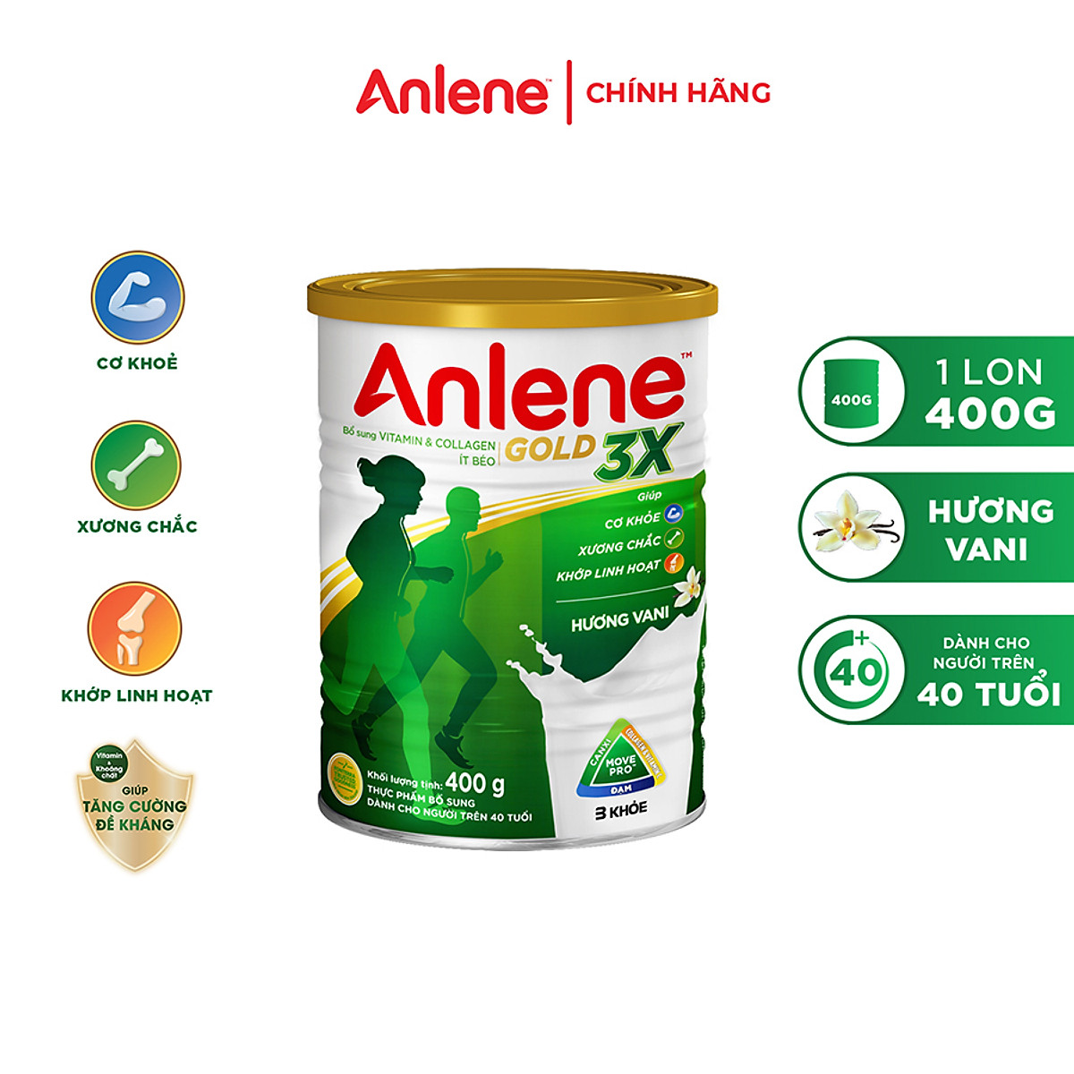 Sữa Bột Anlene Gold Movepro 3X Hương Vanilla (Hộp Thiếc 400g)