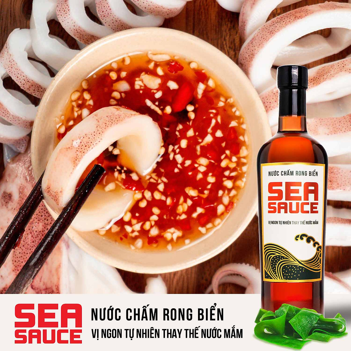 Đặc Sản Phan Thiết - Nước Chấm Rong Biển Làng Chài Xưa Sea Sauce Chai Thủy Tinh 500Ml/Chai Làng Chài Xưa - Chay Mặn Đều Dùng Được