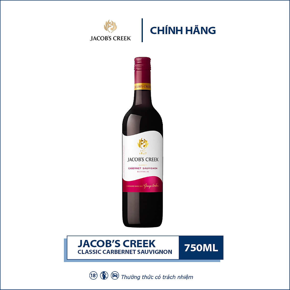 {Freeship 50K} Rượu vang đỏ Úc Jacob's Creek Classic Carbernet Sauvignon 750ml 12.8% - 14.8% - Không hộp