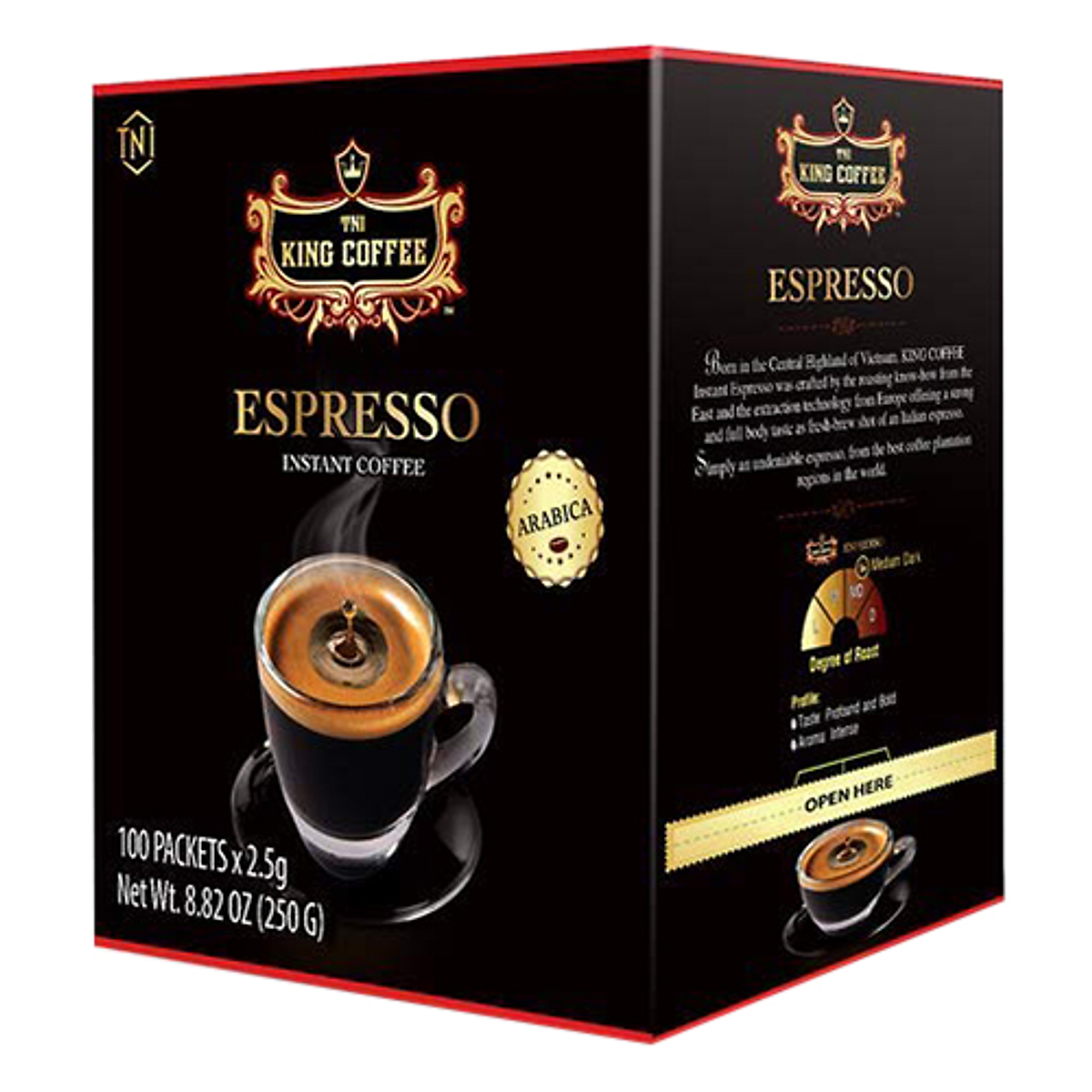 Cà Phê Đen Hòa Tan Espresso KING COFFEE - Hộp 100 gói x 2.5g