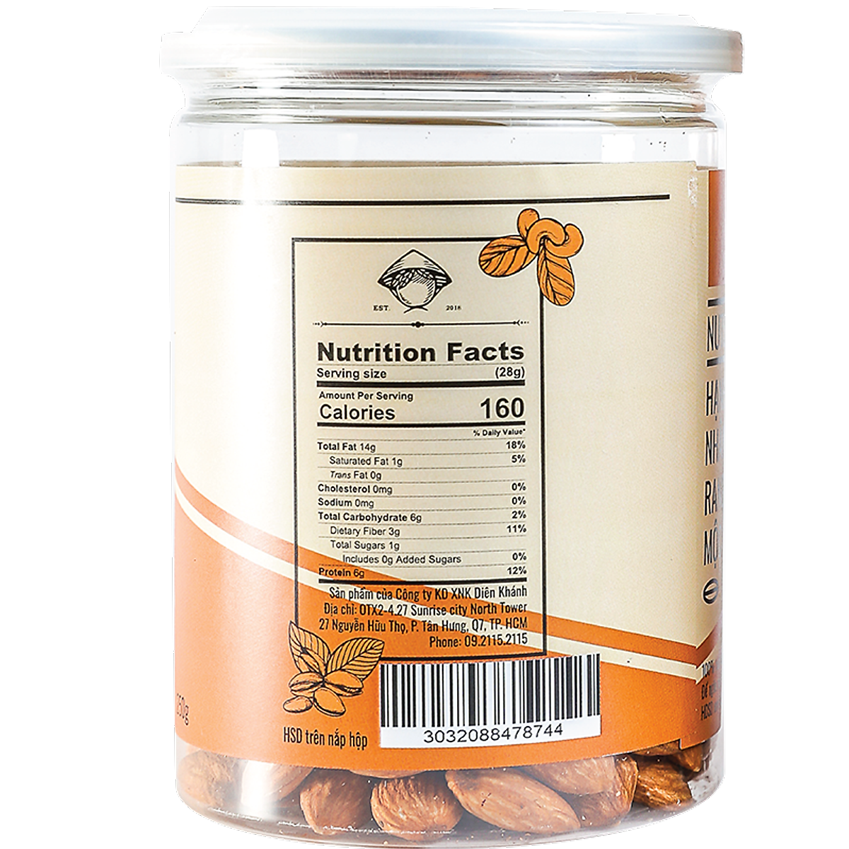 Hạt Hạnh Nhân Rang Mộc DK HARVEST Nhập Khẩu - Hàng loại 1 nguyên vị và không thêm phụ gia - 250g, 500g