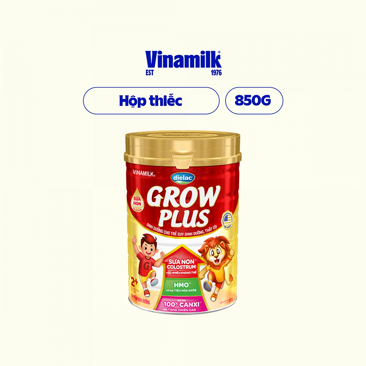Sữa bột Vinamilk Dielac Grow Plus 2+ Hộp thiếc 850g (Sữa Non)