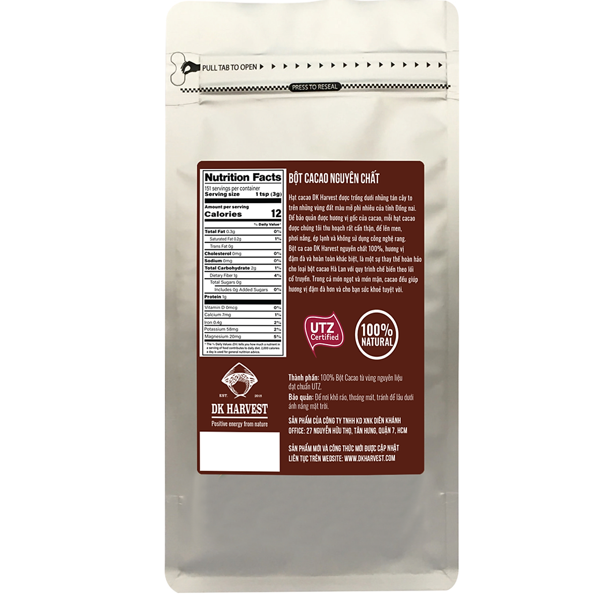 Bột CaCao Nguyên Chất 100% DK Harvest 100g, 200g, 500g