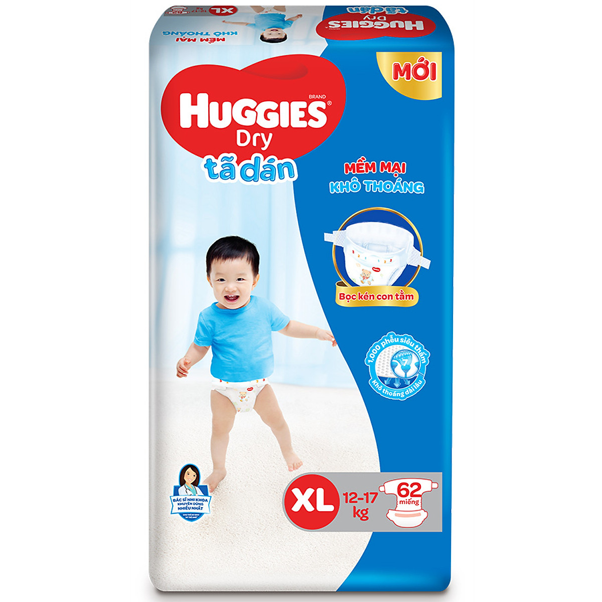 Tã Dán Huggies Dry Gói Cực Đại XL62 (62 Miếng) - Bao Bì Mới