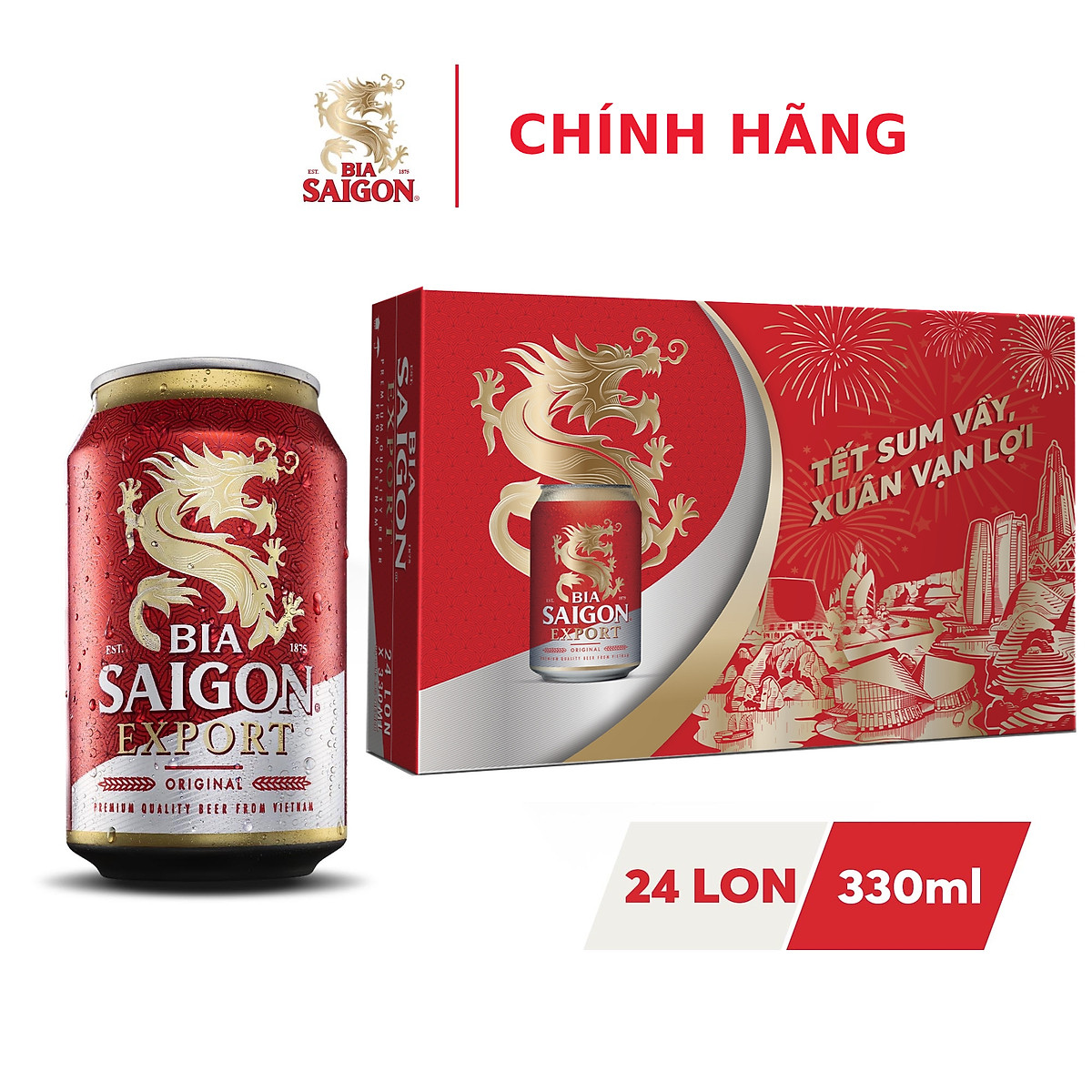 Thùng 24 Lon Bia Sài Gòn Export 330ml