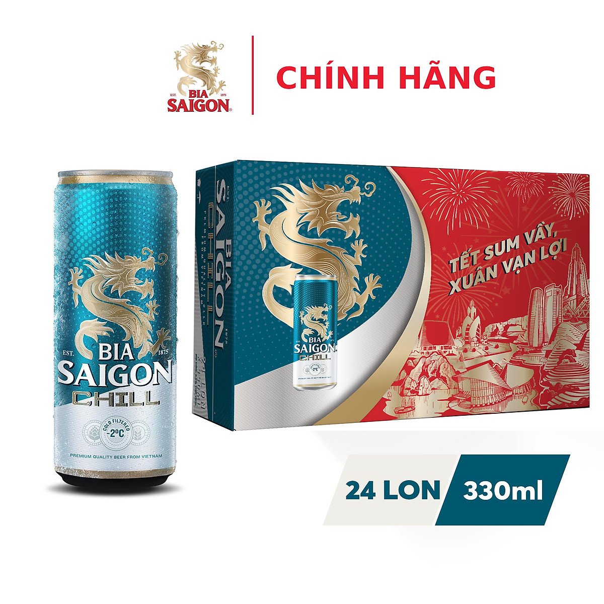Thùng 24 Lon Bia Sài Gòn Chill 330ml