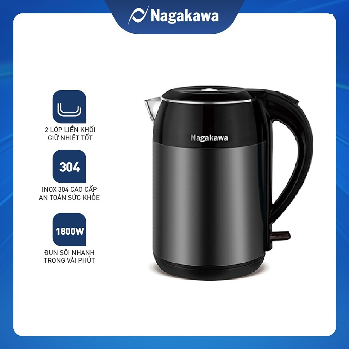 Bình Đun Siêu Tốc 2 Lớp Nagakawa NAG0315 (1.8 Lít) - Hàng Chính Hãng