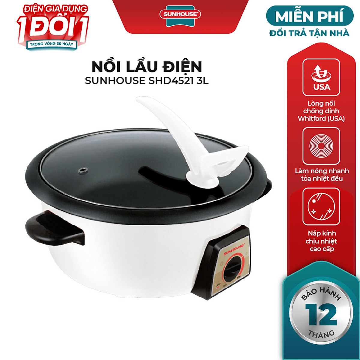 Nồi Lẩu Điện Sunhouse SHD4521 (3L) - Hàng chính hãng