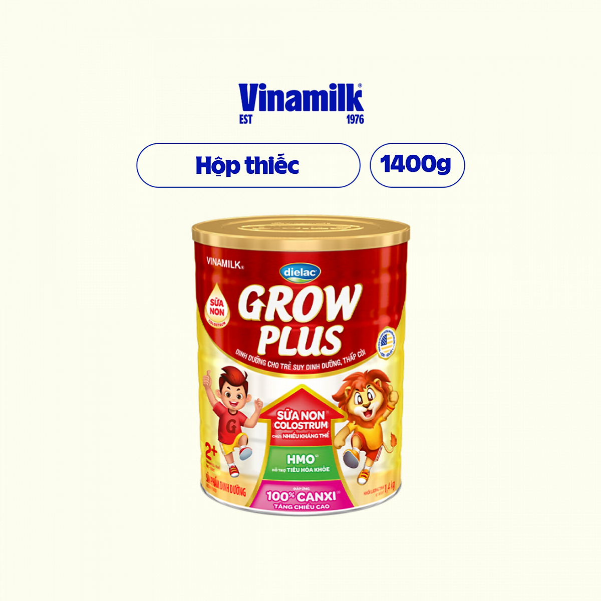 Sữa bột Vinamilk Dielac Grow Plus 2+ Hộp thiếc 1400g (Sữa Non)