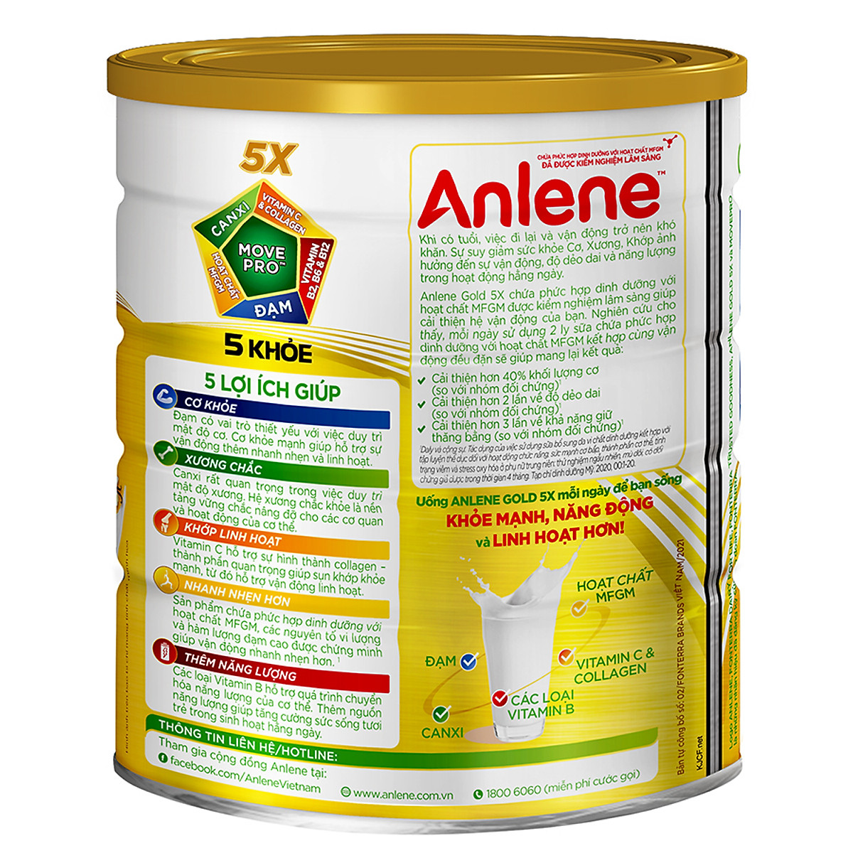 Combo 02 Sữa Bột Anlene Gold 5X Hương Vanilla (Hộp Thiếc 800g) - Tặng 2 hộp mẫu thử Anlene gold 5X hương Vani (40g*2gói/hộp)