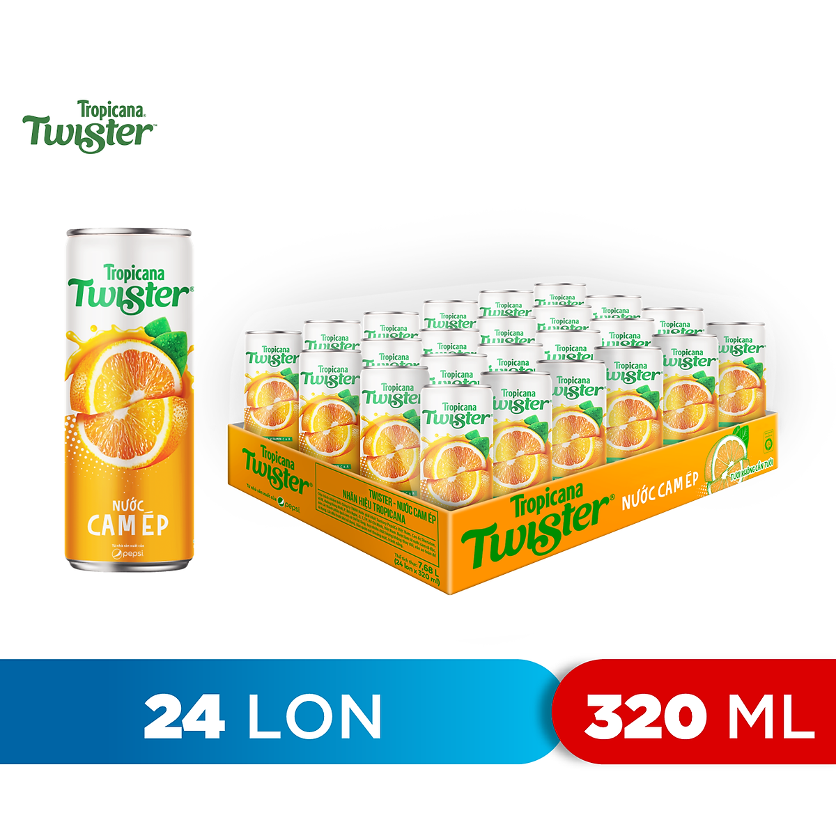 Thùng 24 Lon Nước Trái Cây Twister Cam (320ml/Lon)