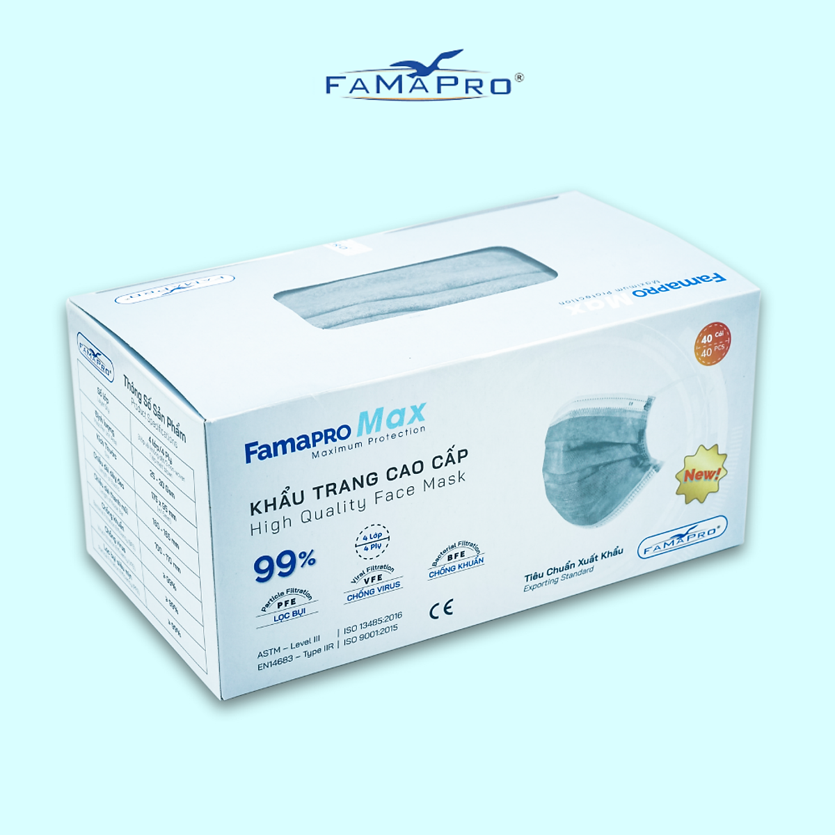 - Khẩu trang y tế kháng khuẩn 4 lớp Famapro Max (40 cái/ hộp) - COMBO 3 HỘP