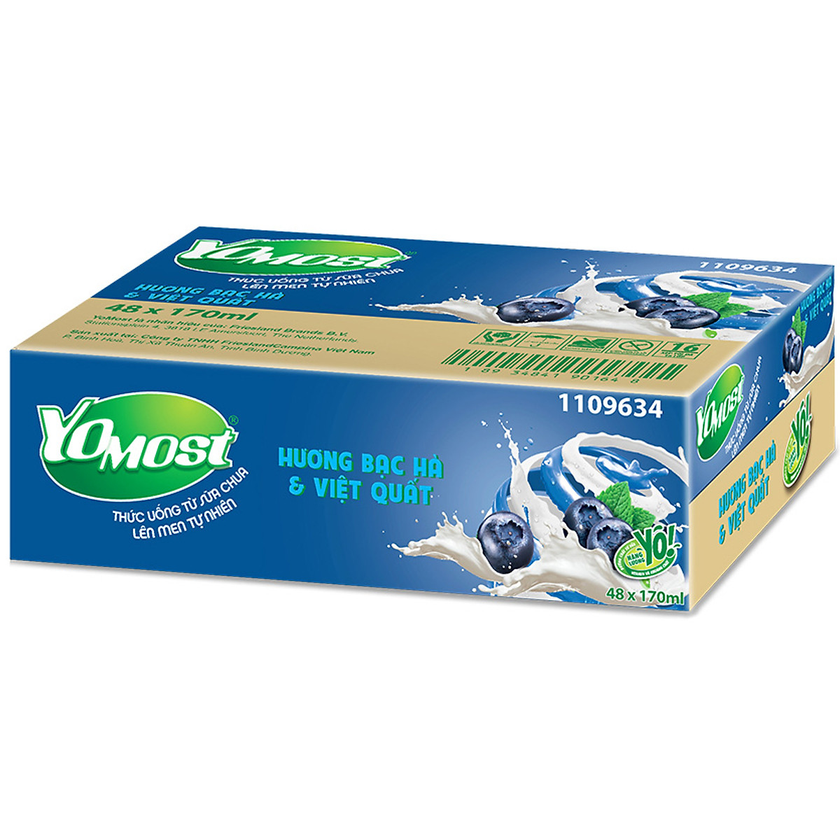 Thùng 48 Hộp Sữa Chua Lên Men Tự Nhiên Yomost Bạc Hà - Việt Quất (170ml/Hộp)