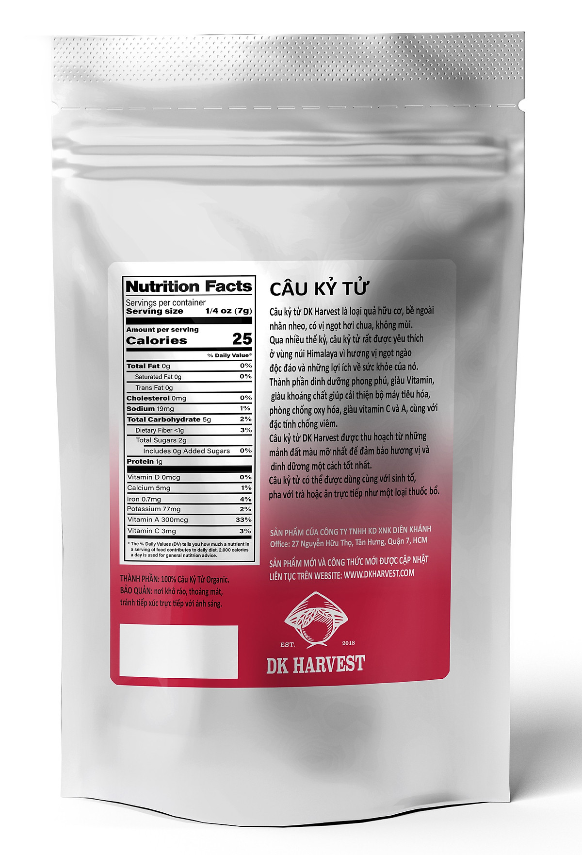 Câu Kỷ Tử Organic DK Harvest Loại Cao Cấp Nhập Khẩu - Khối Lượng 100g/200g - tác dụng tăng cường hệ miễn dịch