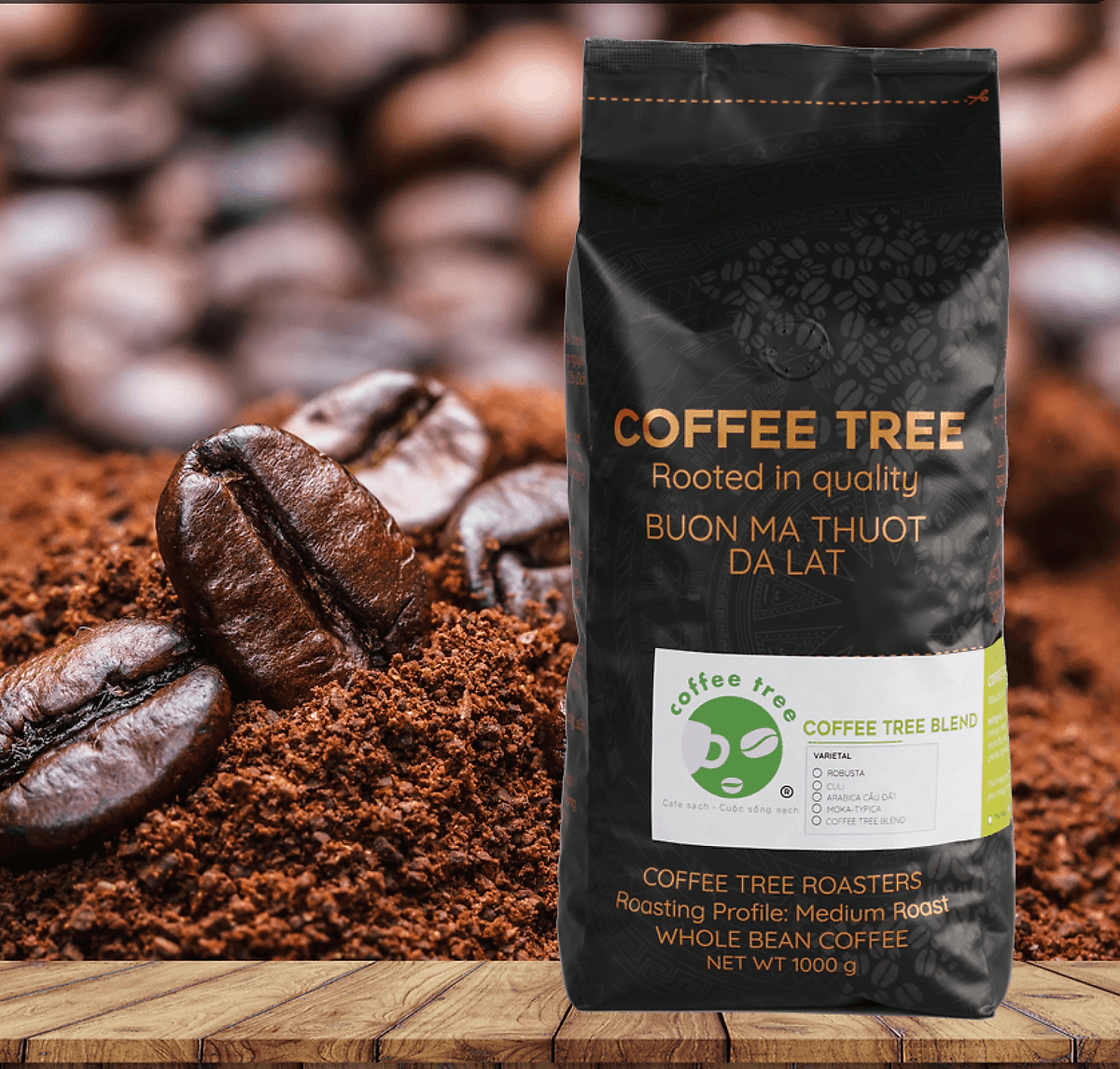 Cà phê hạt nguyên chất Coffee Tree đặc biêt (1kg) gu đậm đắng thơm - Cà phê pha phin hoặc pha máy từ BMT hiệu Coffee Tree