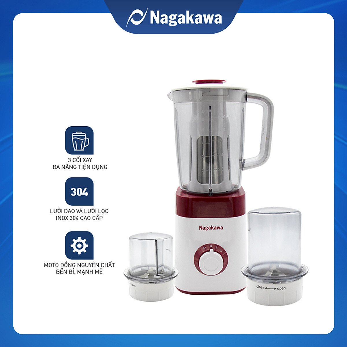 Máy Xay Sinh Tố 3 Cối Nagakawa NAG0816 (450W - 1.5 Lít) - Hàng Chính Hãng