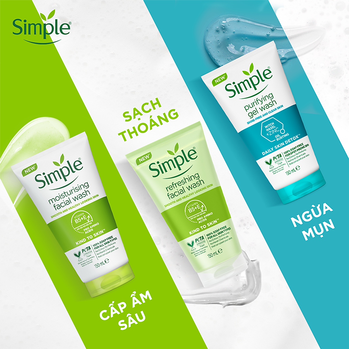 Sữa rửa mặt Simple giúp da sạch thoáng & không chứa xà phòng 150ml [CHÍNH HÃNG ĐỘC QUYỀN]