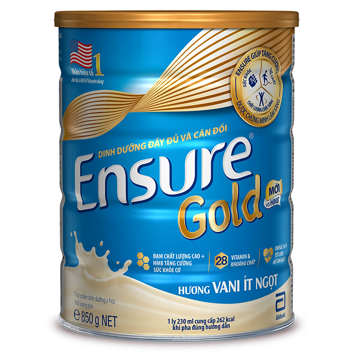Sữa Bột Abbott Ensure Gold Vani Ít Ngọt 850g