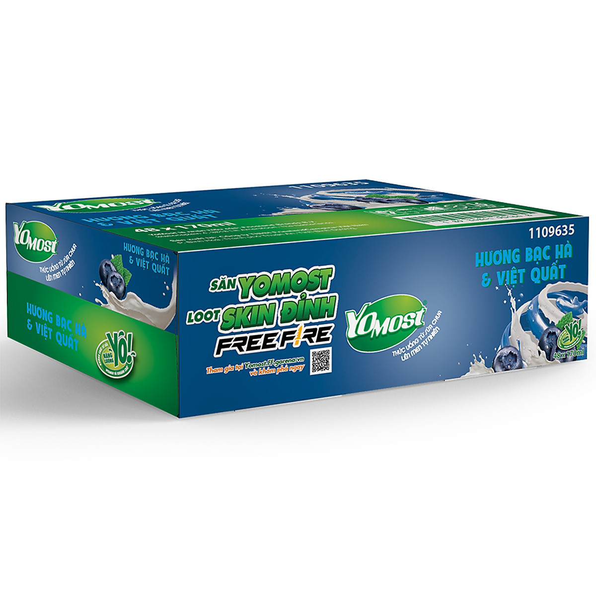 Thùng 48 Hộp Sữa Chua Lên Men Tự Nhiên Yomost Bạc Hà - Việt Quất (170ml/Hộp)