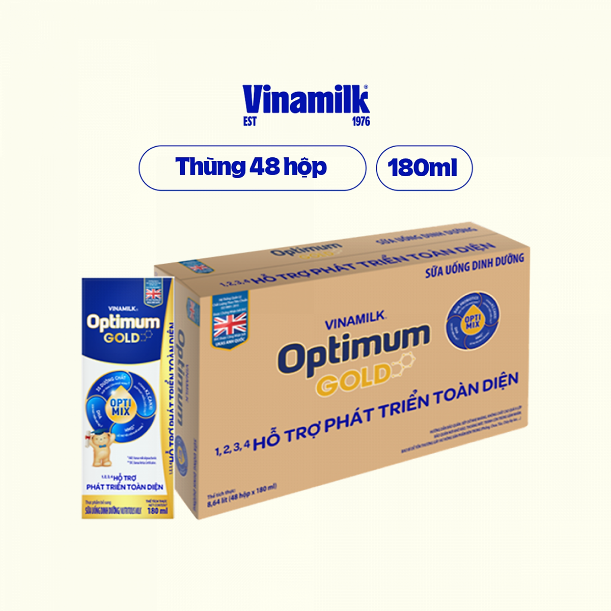 Thùng 48 Hộp Sữa Bột Pha Sẵn Vinamilk Optimum Gold 180ml