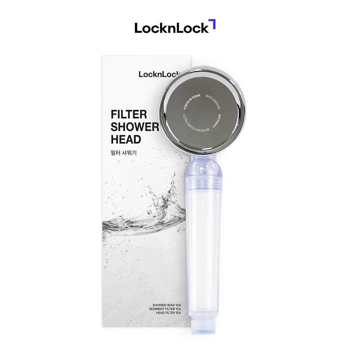 Bộ Phụ Kiện Đầu Vòi Sen Lọc Nước LocknLock 80mm CLR-KR LBW400 (Mạch nước nhip nhàng, giảm stress - Khử Clo)