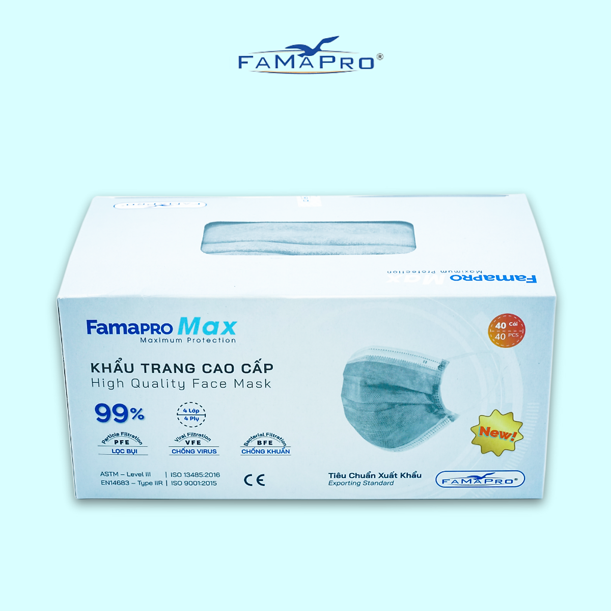 - Khẩu trang y tế kháng khuẩn 4 lớp Famapro Max (40 cái/ hộp) - COMBO 3 HỘP