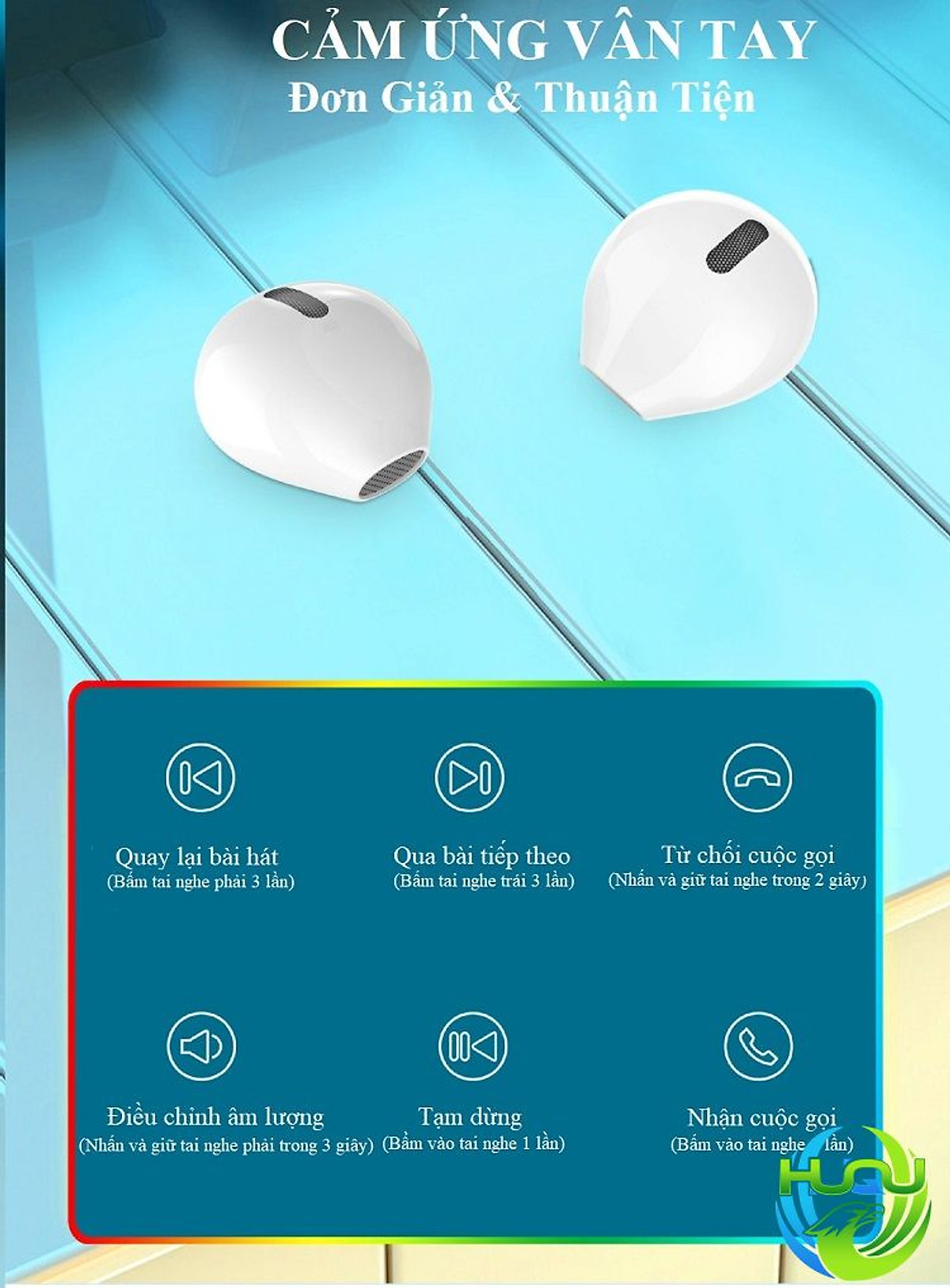 Tai Nghe Nhét Tai Đa Năng HuQu HQ-ProX6 Kiêm Sạc Không Dây Cho Điện Thoại Di Động -Hàng Chính Hãng