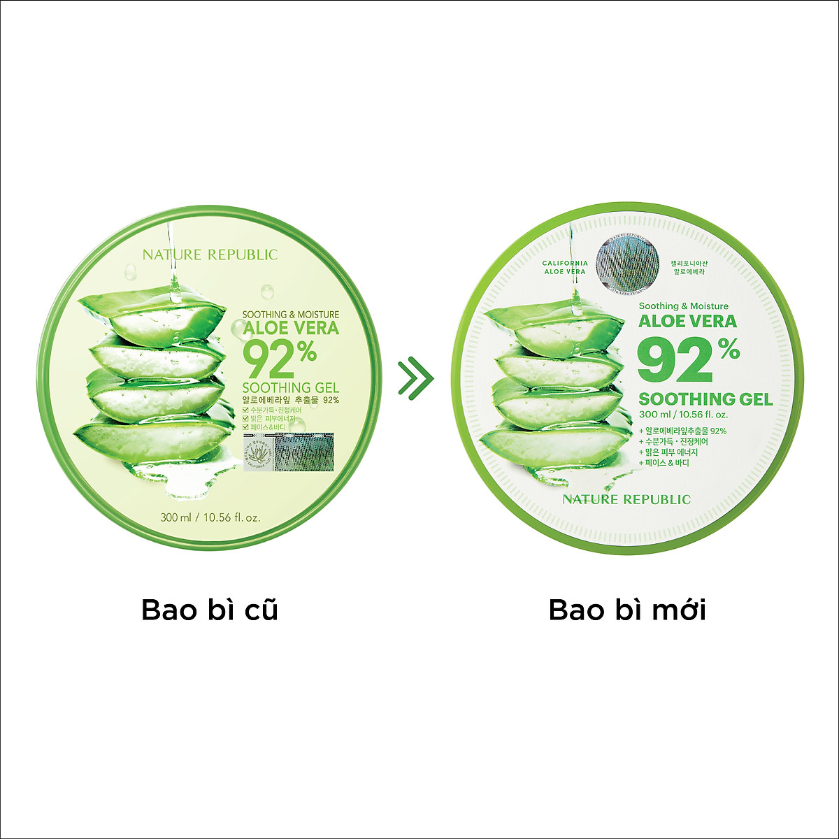 Gel Dưỡng Ẩm Nature Republic Chiết Xuất Lô Hội Soothing & Moisture Aloe Vera 92% Soothing Gel 300ml