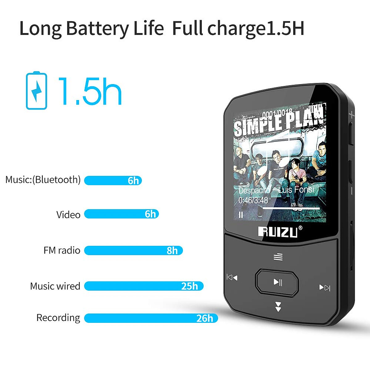 Máy Nghe Nhạc MP3 Bluetooth Ruizu X52 Bộ Nhớ Trong 8GB Cao Cấp AZONE - Hàng Chính Hãng