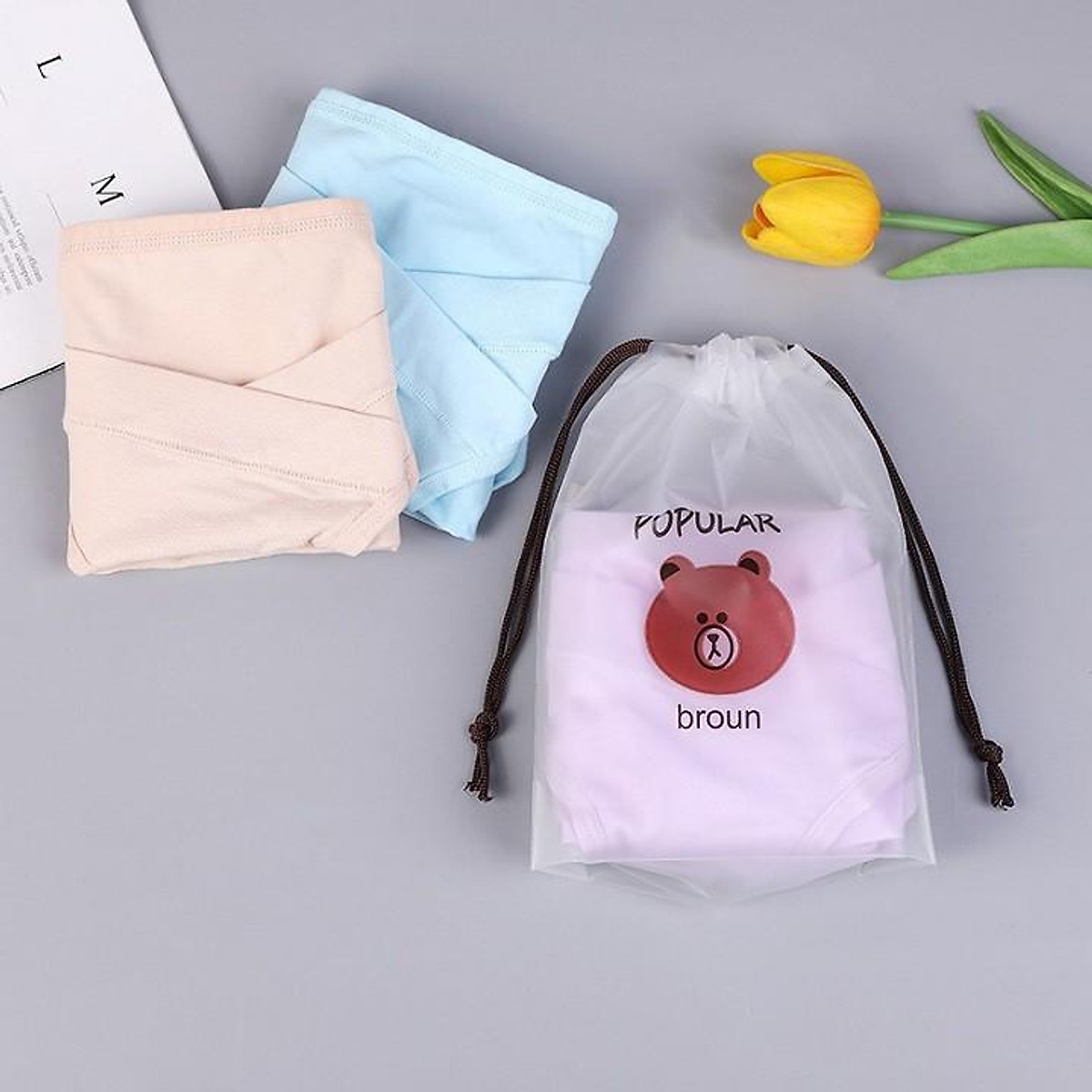 Túi dây rút chống thấm đựng quần áo giày dép đồ lót in hình gấu