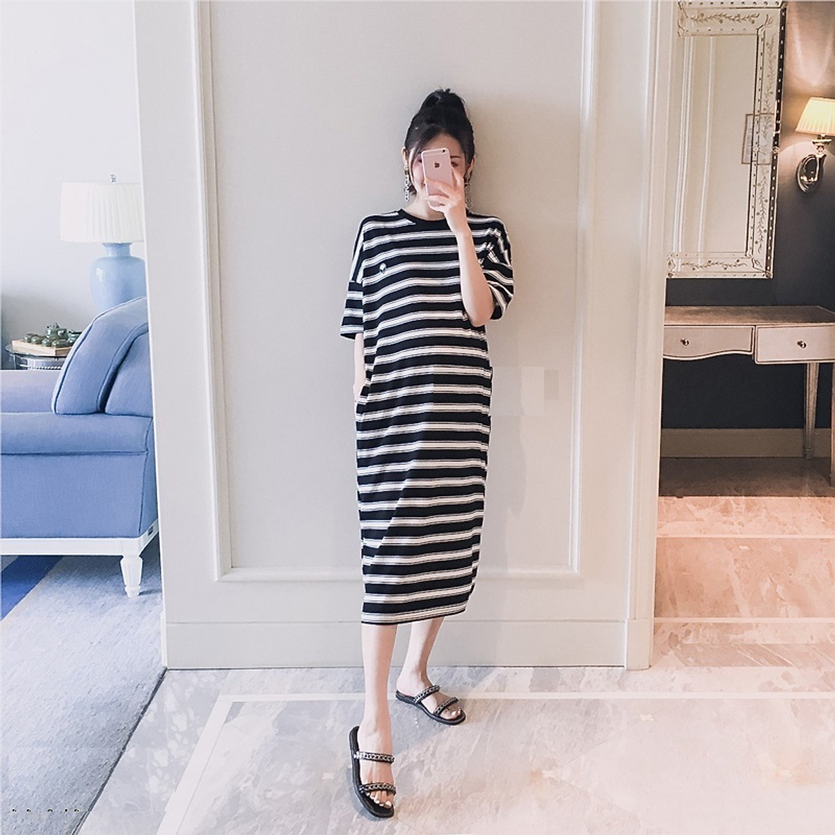 Váy thun cotton kẻ ngang xinh xắn  Giá 105000đ tại Mua Chung