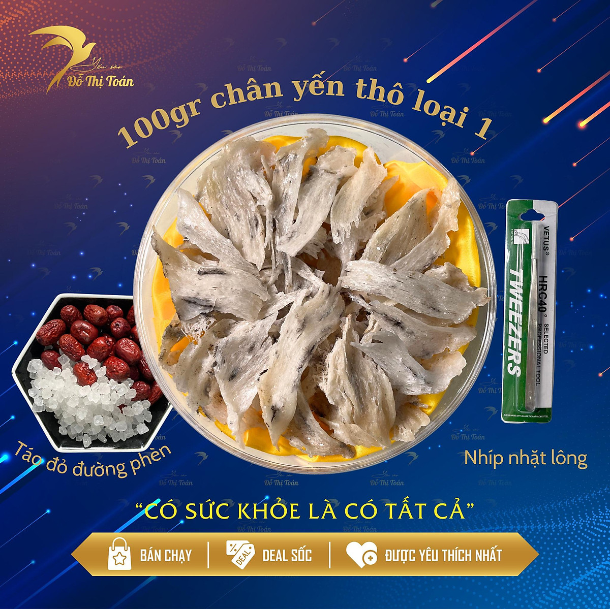 Chân yến thô loại 1 hộp 100gr - Chân lớn chưng nở ăn giòn ngon - Giúp đẹp da - tăng cường sức khỏe - Yến sào cao cấp Đỗ Thị Toán