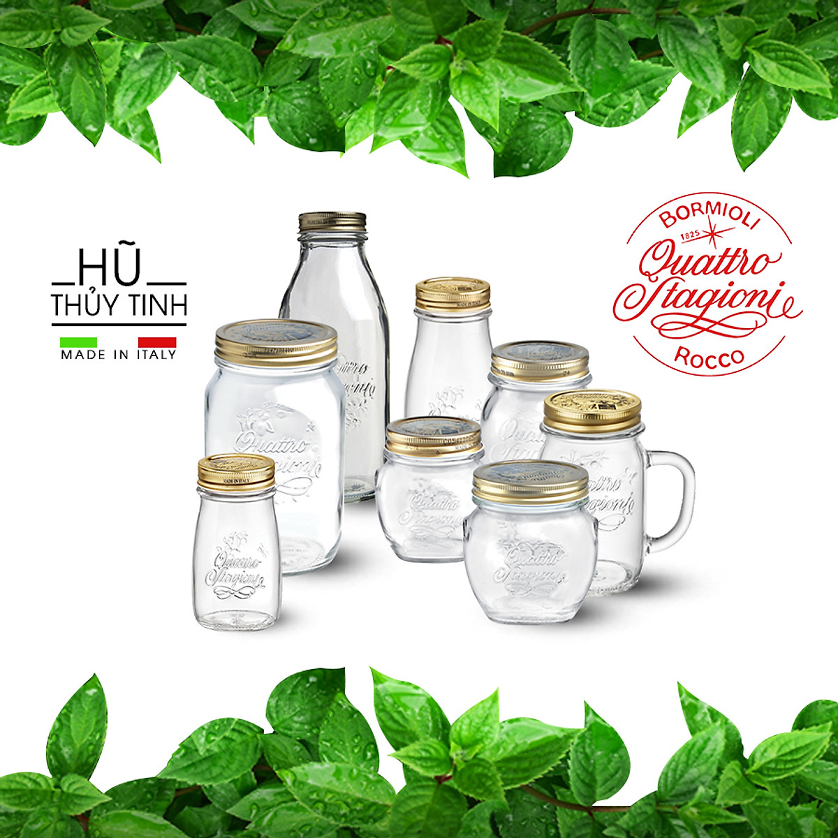 Hũ thủy tinh nắp vặn Quattro 500ml - Bormioli Rocco - Italy