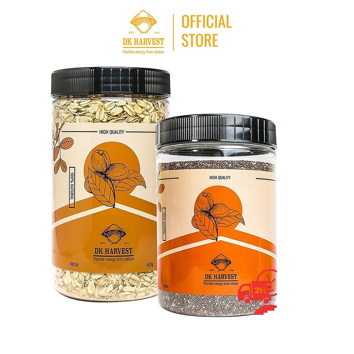 COMBO SIÊU TIẾT KIỆM - 1 Hũ Yến Mạch Cán Dẹt Dk Harvest 450g + 1 Hũ Chia Đen Dk Harvest 500g