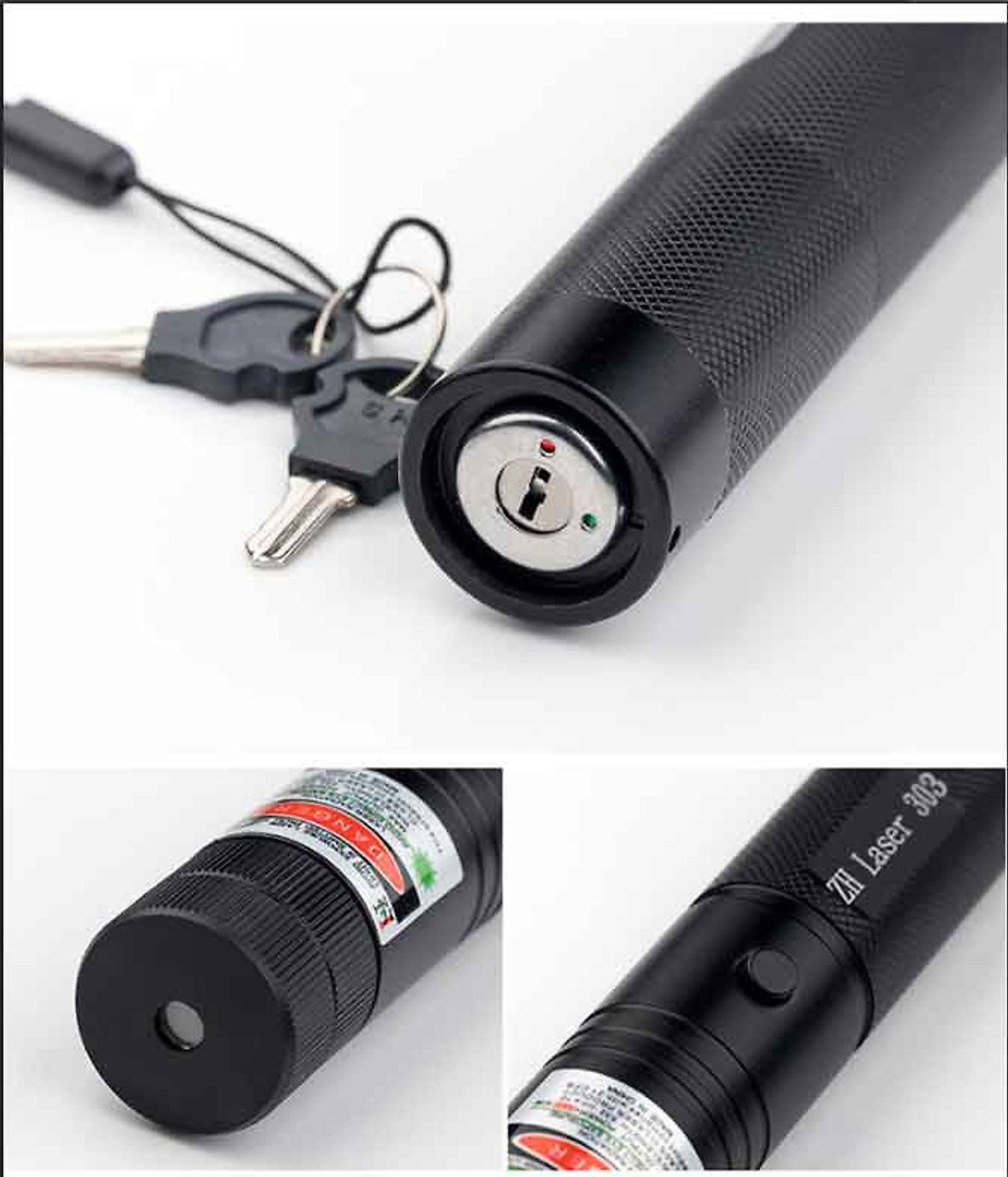 Đèn pin laser 303 siêu sáng gồm pin, sạc và khóa - Đèn lazer 303 tia Xanh lá - Hàng chính hãng