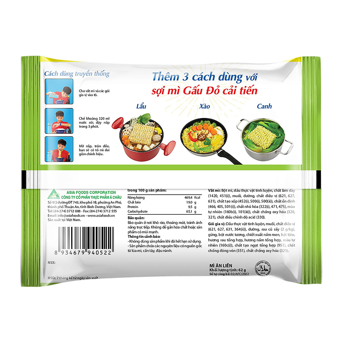Thùng 30 Gói Mì Gấu Đỏ Chay Rau Nấm 63g