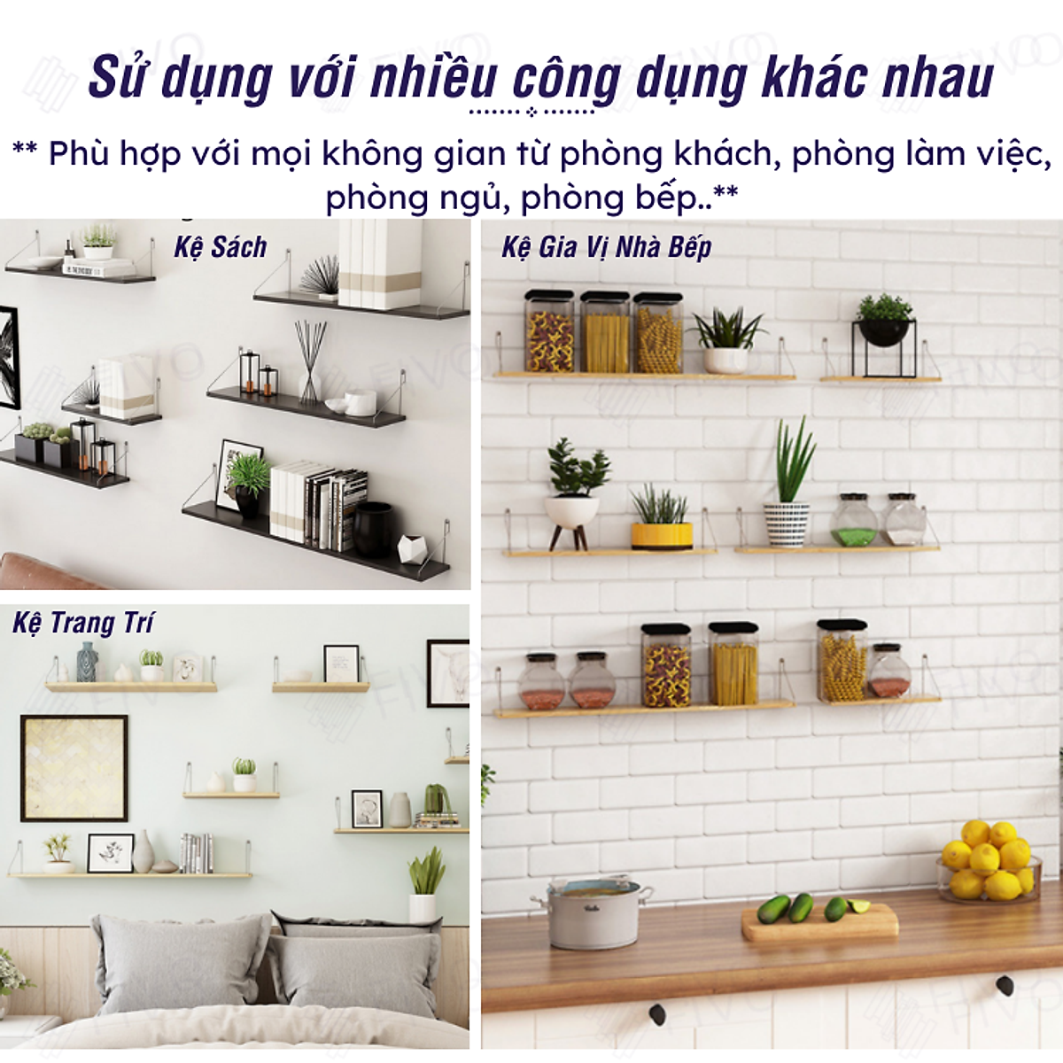 Kệ Trang Trí Treo Tường Gỗ FIVO Mã FB40 Không Cần Khoan Tặng Kèm Đinh 4 Chân Chịu Lực Lên Đến 10KG Với Móc Treo Inox Dễ Dàng Gắn Lên Tường