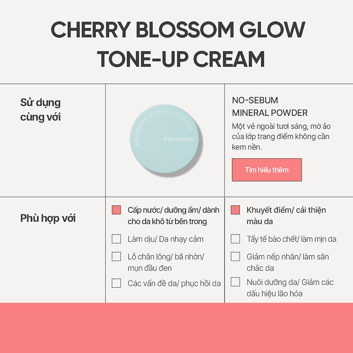 Kem dưỡng ẩm sáng da hoa anh đào đảo Jeju innisfree Cherry Blossom Tone Up Cream 50ml