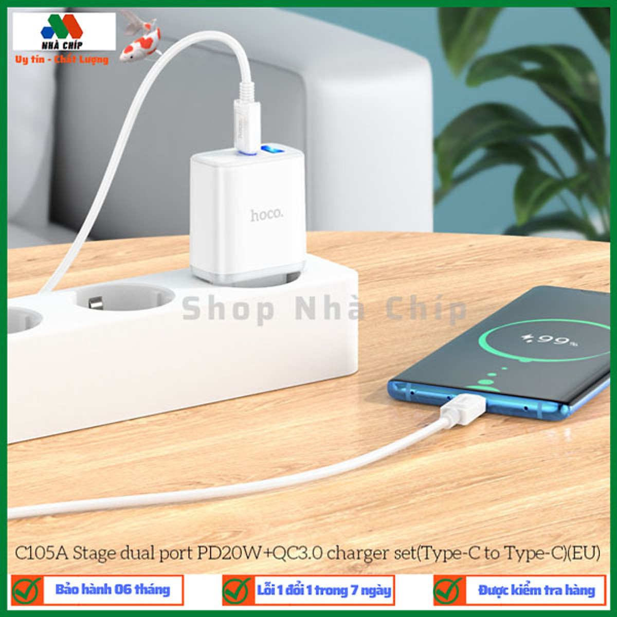 Bộ sạc nhanh kèm cáp Hoco C105A Stage dual port PD20W+QC3.0 phích cắm EU - Hàng chính hãng