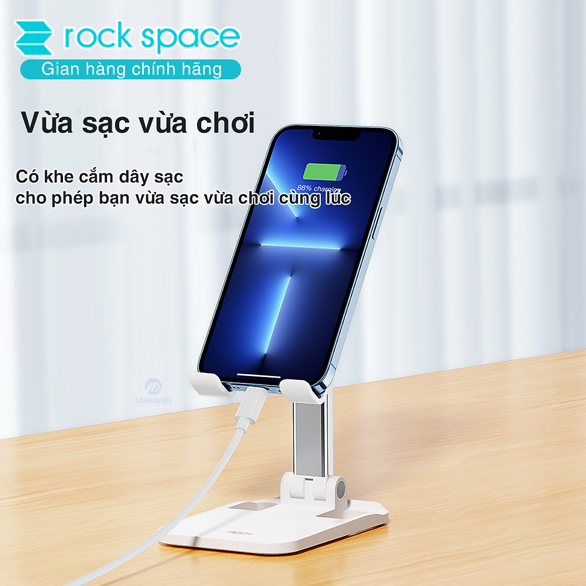 Giá đỡ điện thoại Rockspace có nâng hạ chống trượt làm bằng kim loại hàng chính hãng
