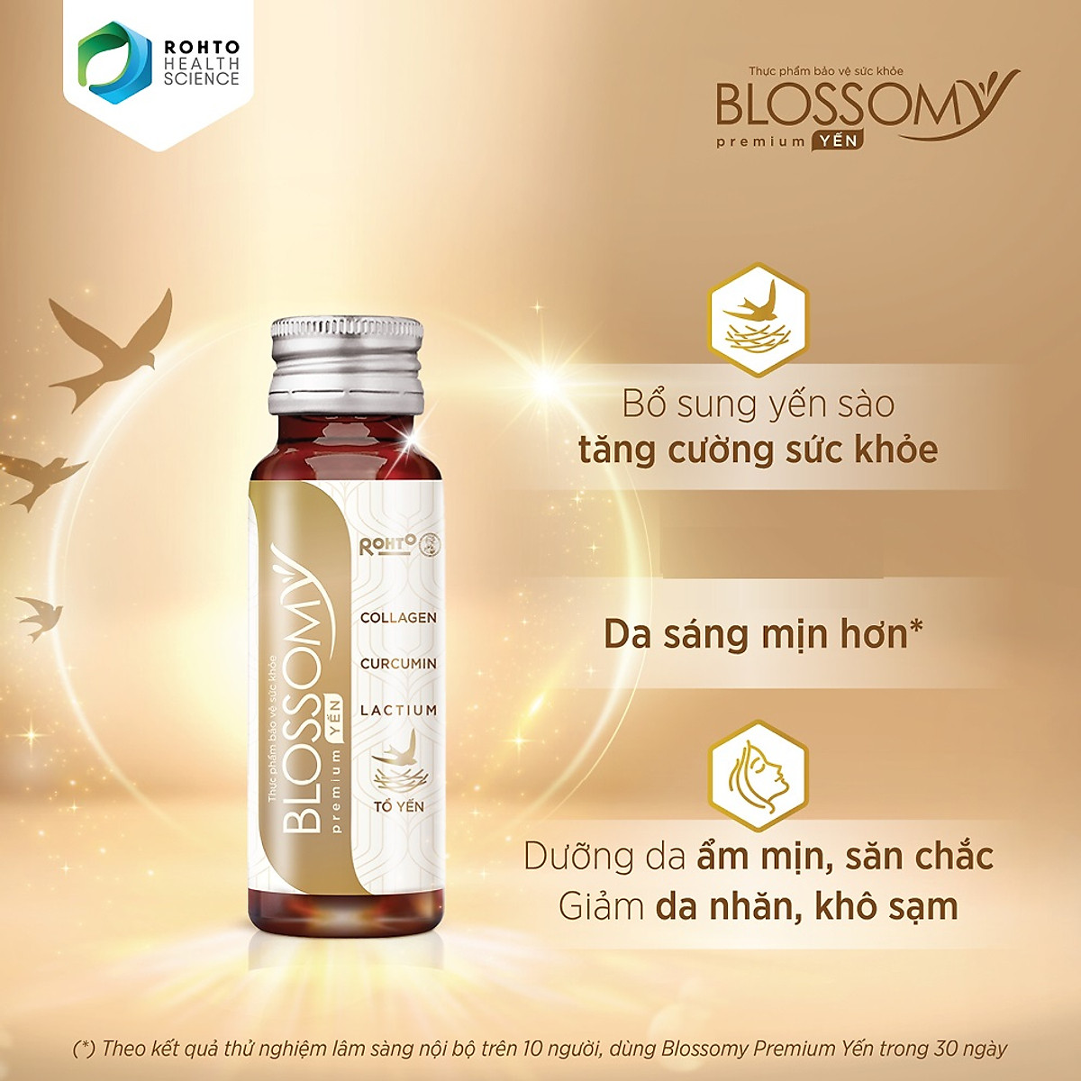Nước uống collagen tổ yến giúp đẹp da, tăng cường sức khỏe Blossomy Premium lốc 3 chai x 50ml